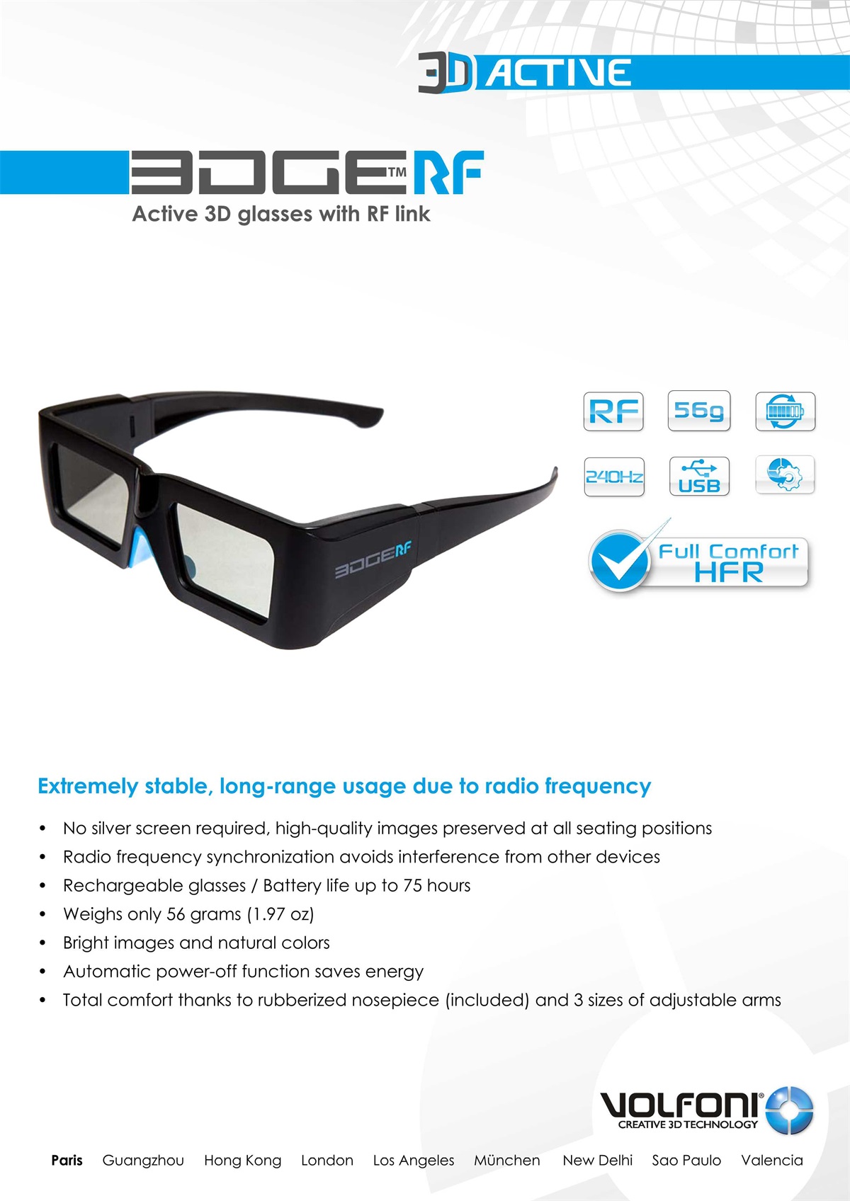 Active 3D glasses with RF link